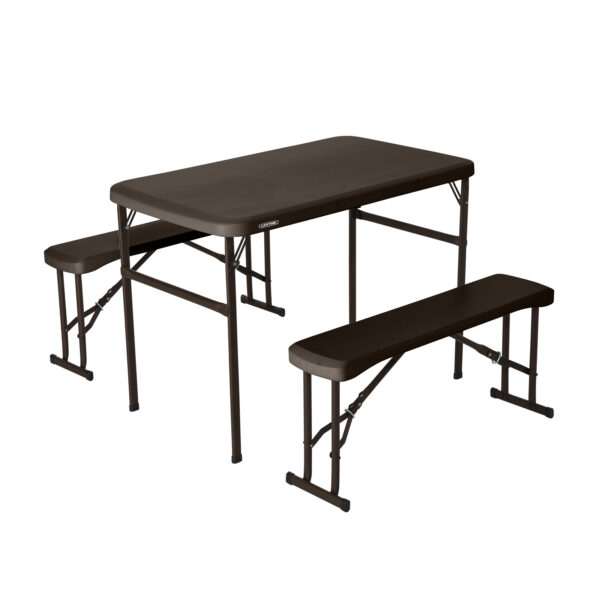 LIFETIME ZESTAW OGRODOWY STÓŁ I DWIE ŁAWKI (BRĄZOWY) 106 CM 80424