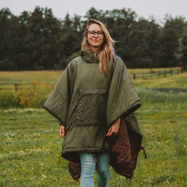 OFFLANDER PONCZO KEMPINGOWE OCIEPLANE WODOODPORNE ZIELONO-BRĄZOWE - obrazek 3