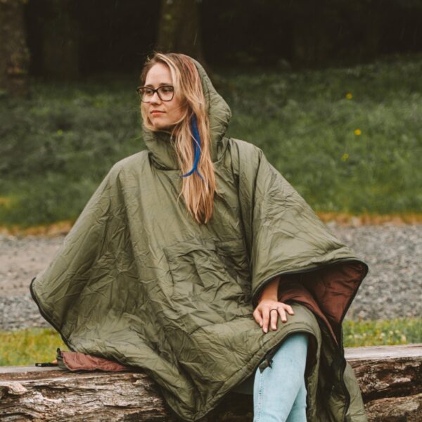 OFFLANDER PONCZO KEMPINGOWE OCIEPLANE WODOODPORNE ZIELONO-BRĄZOWE - obrazek 4